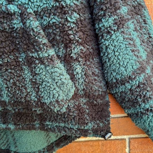 PINK Victoria’s Secret Green Plaid Cozy Plush Sherpa Pullover Hoodie XS Relaxed - Picture 7 of 10